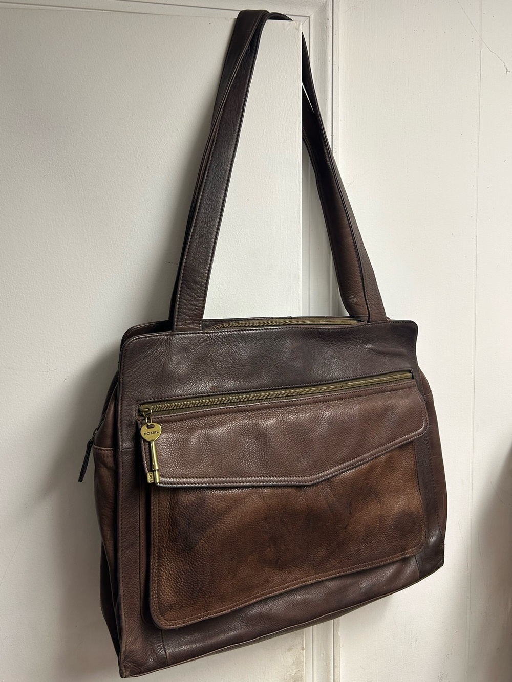 Fossil Brown Leather 17” Laptop Tote